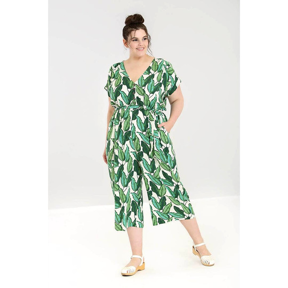 Hell Bunny Pants - HELL BUNNY Rainforest 70's Jumpsuit L